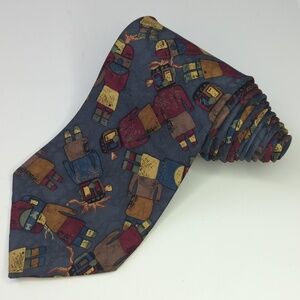 Christian Dior Monsieur 90's Vintage Funky Robot Printed All Silk Neck Tie Blue